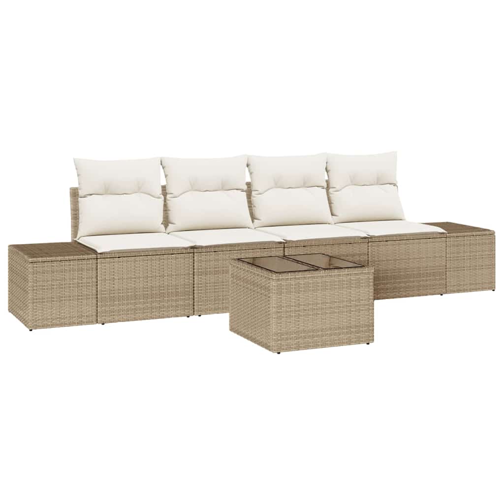 Sofa Set with Cushions 5 pcs Beige and Cream Poly Rattan