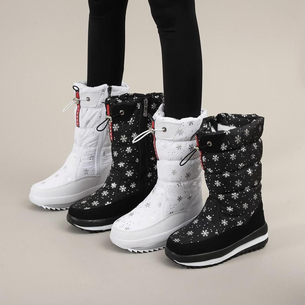 2025 Women's Winter High-Top Snow Boots: Non-Slip, Comfortable, Drawstring Closure, Plus Velvet, Thick Sole