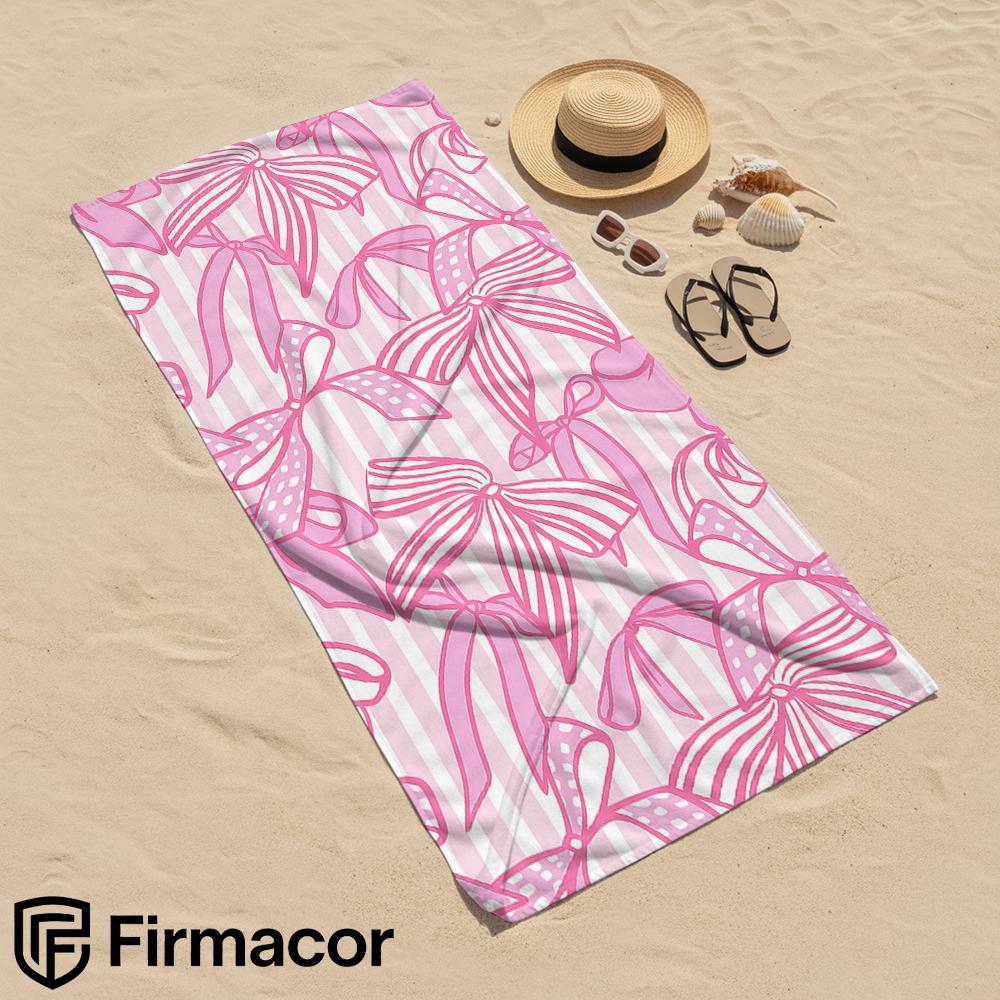 Doodle Pink Bow Soft Portable Travel Towel Unisex Ultra Lightweight Microfiber Oversized Sand Free Quick Dry Beach Towel