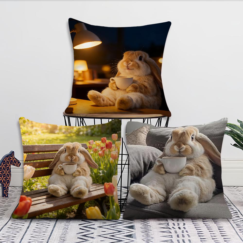 Rabbit Drinking Coffee cushion cover Best Home Office Coffee Pillow Sofa Printing Decoration Room Shop Car Nordic Simplicity Hit