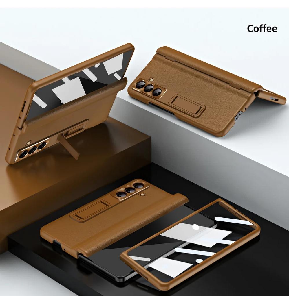 Роскошный Бизнес Невидимый Регулируемый Держатель Пленка из Закаленного Стекла Чехол для Телефона для Samsung Galaxy Z Fold 7 6 5 4 3 Защита Задней Крышки