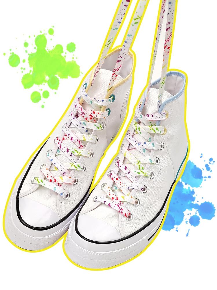 Flat Shoelace Rainbow Shoelaces for Shoes Ink Splatter Print Colorful Shiny Shoe Laces Women Sneakers Shoestrings Accessories