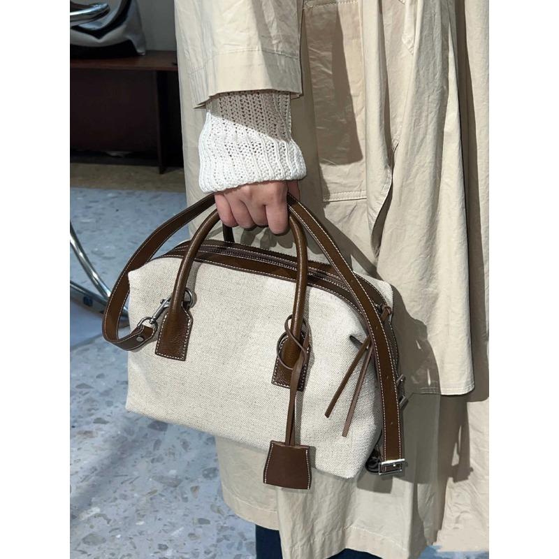 Новая женская сумка-тоут, сумка-тоут Niche High-end Light Luxury Linen Contrast Color Bowling Leather Casual Bag For Women