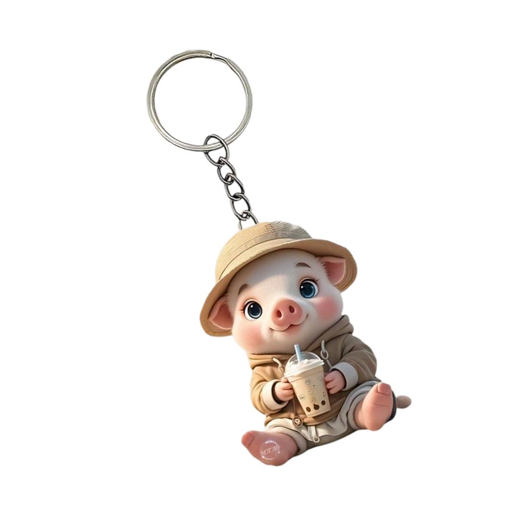 Lovely Milk Drink Pig Acrylic Keychain for Car Home Decoration With Vibranting Color and Sturdy Materials