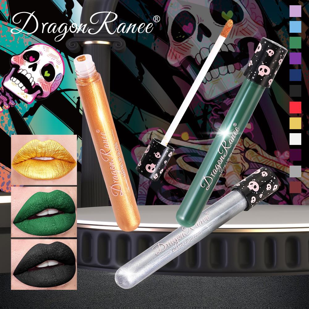 Разноцветный череп Хэллоуин Креативный макияж Ретро блеск для губ Нюдовая матовая золотая серебряная помада Водостойкий сценический макияж