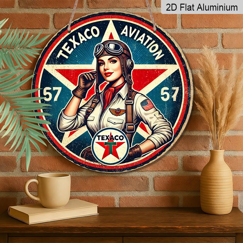 2D плоский 1 шт., 8x8 дюймов, Алюминиевый металлический знак Texaco Aviation 1949 Юмор - Винтажный стиль - для наружного и внутреннего декора - Идеальный подарок для авиации