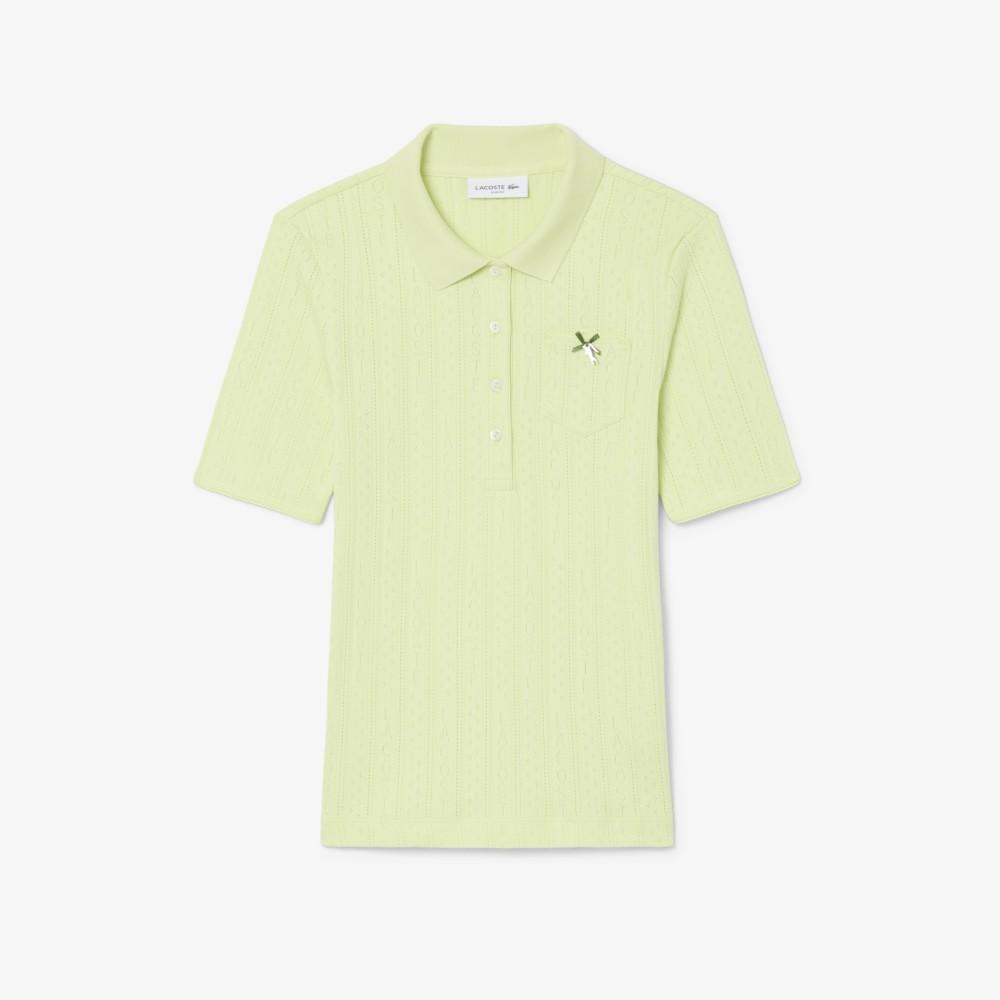 Lacoste Женская ажурная рубашка-поло с лентой и принтом под крокодила DF5296-56GBIC