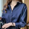 Fashion Long Sleeve Blouse Shirt Turn Down Collar Office Lady Stripe Shirt Women Tops J278
