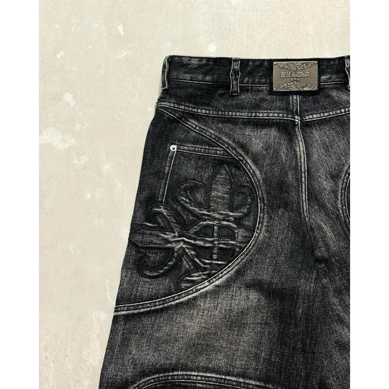 RogueWave Streetwear Washed Retro Baggy Jeans Goth Hip-hop Personality Harajuku Trendy Black Straight Pant Y2K Wide Leg Pants Unisex