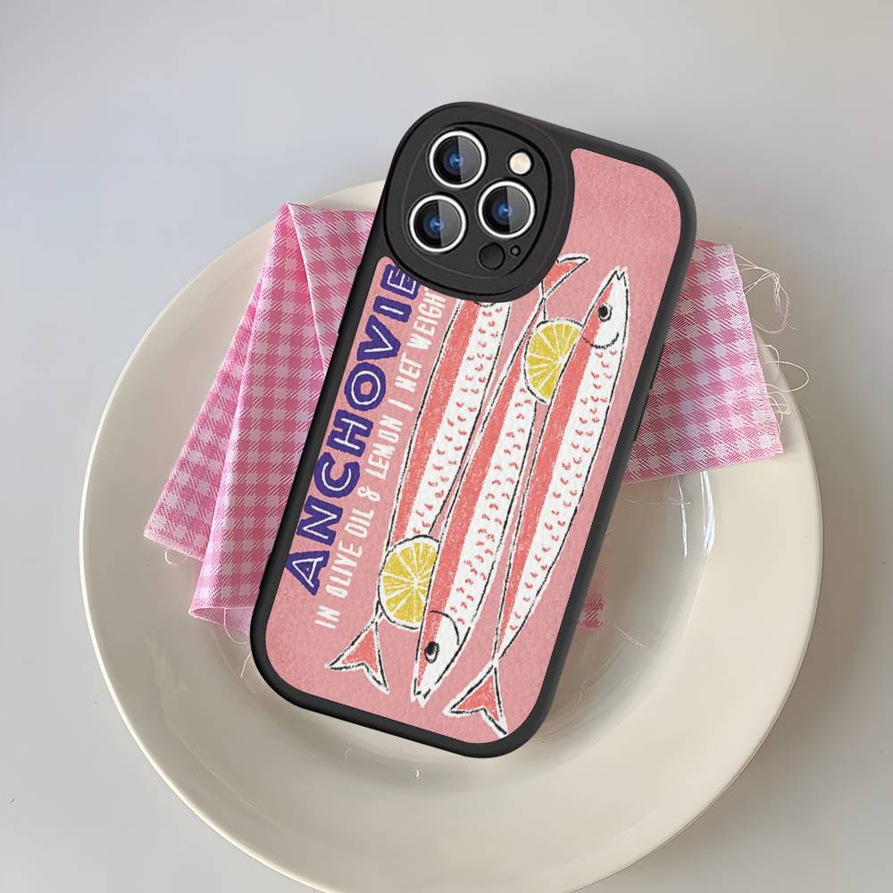 Чехол для телефона с рыбой-сардиной для iPhone 16 15 14 13 12 11 Pro Max Plus Кожаный мягкий чехол