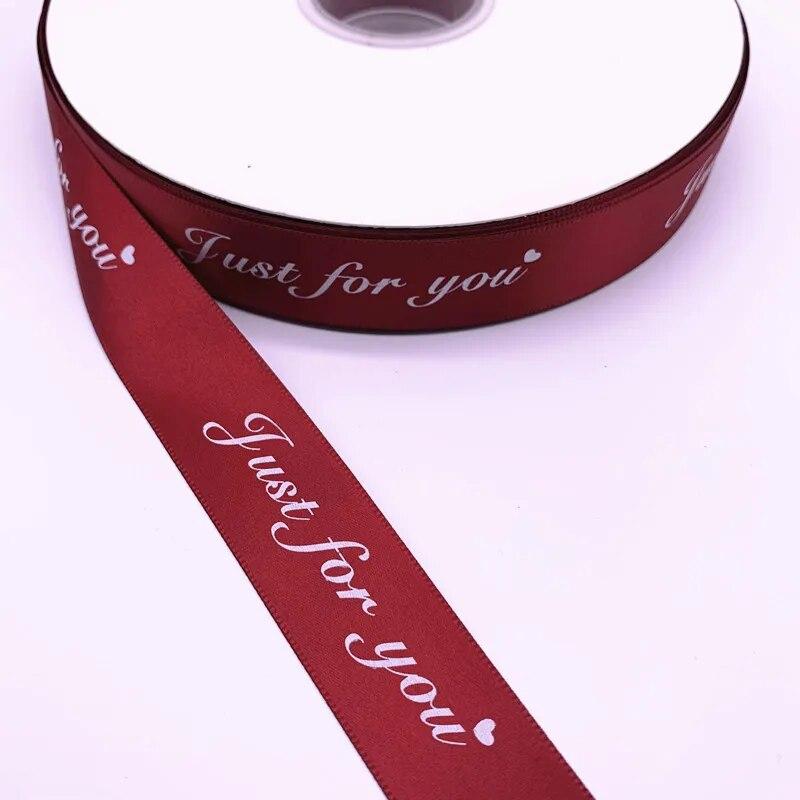 25mm*50yards Printed "just for You" Polyester Ribbons for Wedding Christmas Party Decorations DIY Bow Craft Ribbons