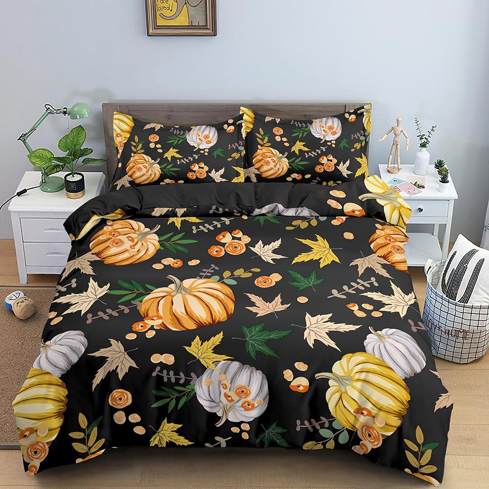Bedding Set Evil Maple Leaf Pumpkin Theme Print Quilt Cover and Pillowcase 2/3 Pieces EU/US/AU/UK Single Double Bed Home Decoration