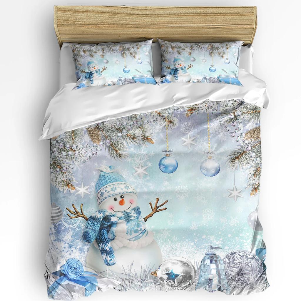 Christmas Snow Scene Snowflakes Gnome 3pcs Bedding Set For Double Bed Home Textile Duvet Cover Quilt Cover Pillowcase