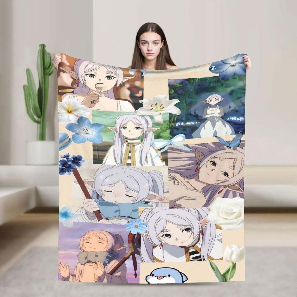Frieren Anime Flannel Blanket Funny Throw Blankets for Home Hotel Sofa xcm Rug Piece