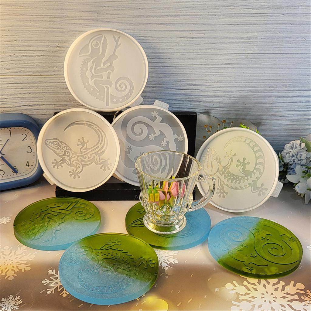 Набор из 4 форм для подставок под чашки, силиконовая форма для творчества, форма из смолы в форме ящерицы, силиконовые коврики для подставок под чашки, силиконовые принадлежности для творчества