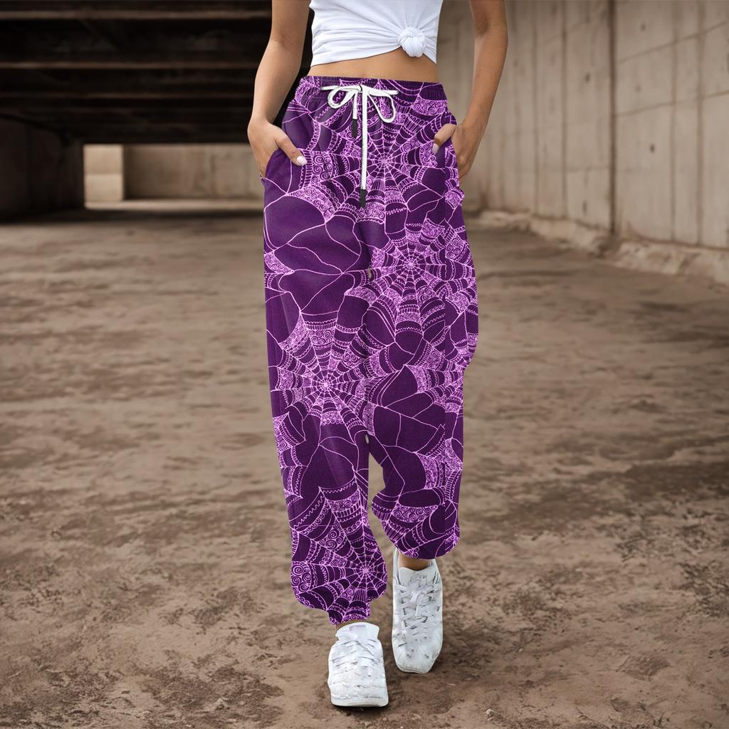 Женские спортивные штаны, мешковатые, с высокой талией, большие размеры, спортивные штаны с карманами, напечатанные брюки, брюки для женщин