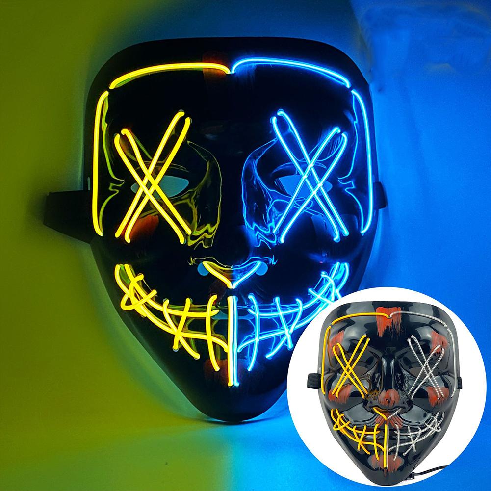 Светодиодная светящаяся маска на Хэллоуин, светодиодная маска для вечеринки, маскарадная маска, неоновая маска, светящаяся в темноте, реквизит для ужасов, костюм для вечеринки