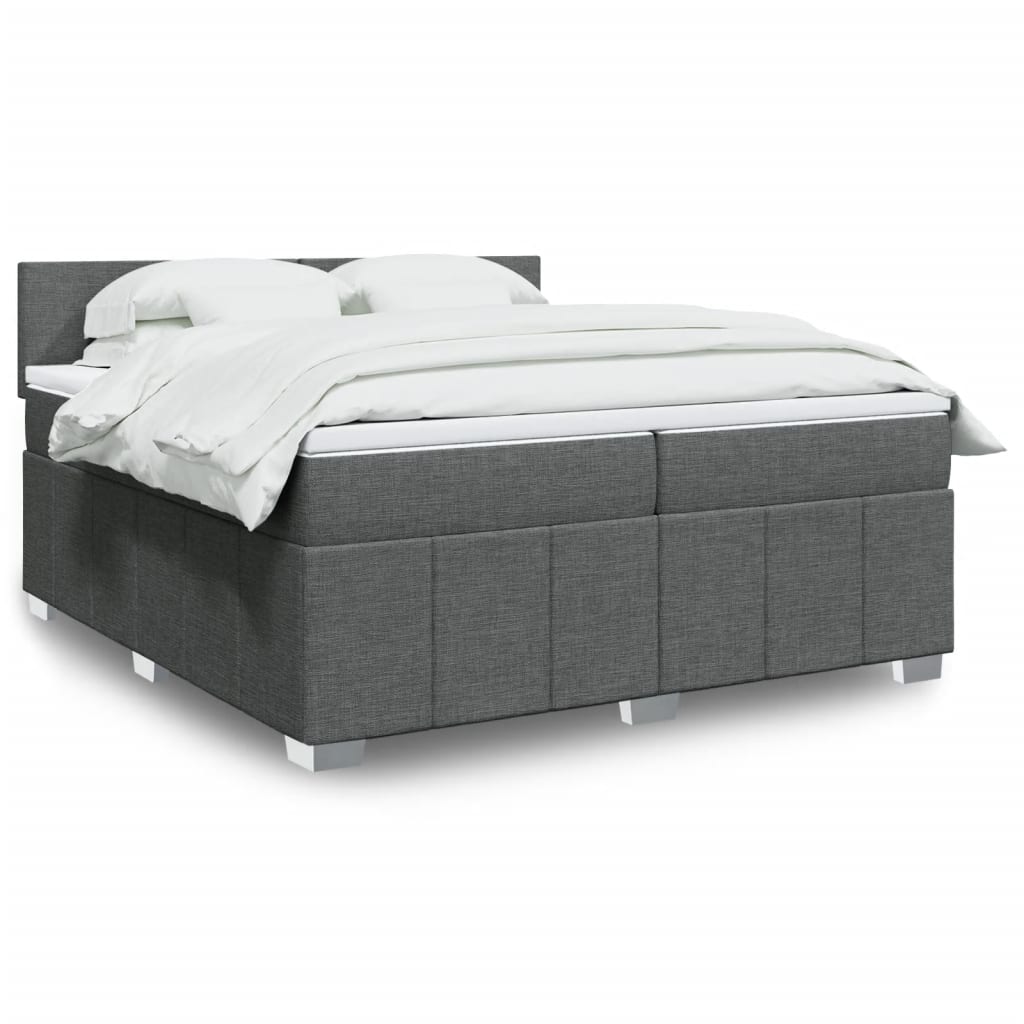 Vidaxl Łóżko Kontynentalne Z Materacem, Ciemnoszara Tkanina 200X200 Cm