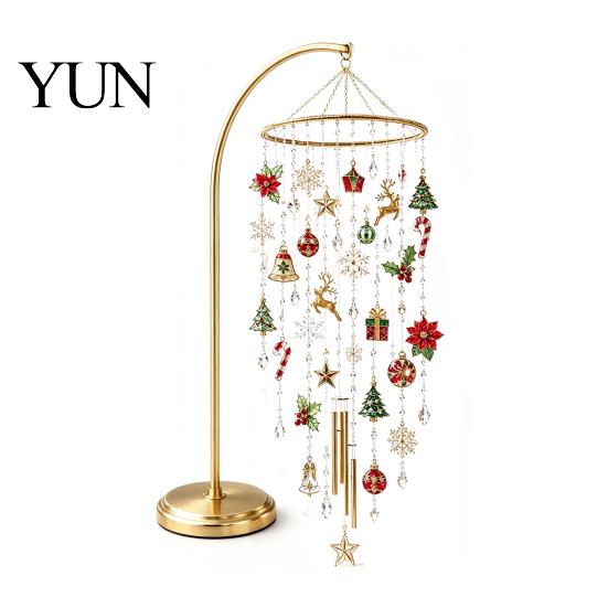 Unique Holiday Present for Friends DIY Christmas Wind Chime Kit, Faux Crystal Bead Hanging Ornament Craft Set Decoration Home with Metal Stand,