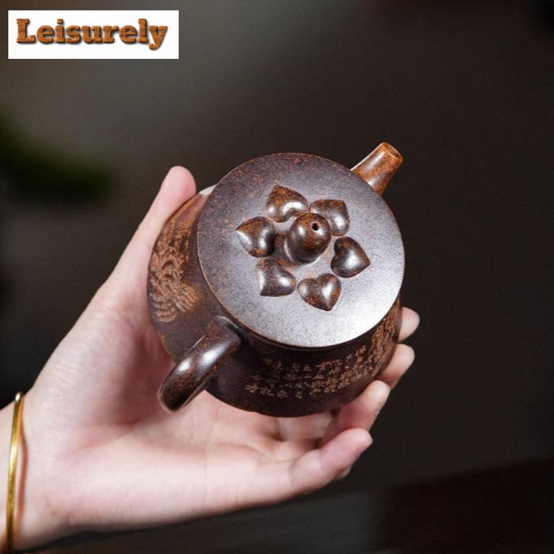 220 мл чайники из фиолетовой глины Исин, ручная работа, ландшафтный горшок, сырая руда, высокотемпературный дровяной чайник, глиняный чайник с фильтром, чайный набор «Цзыша»