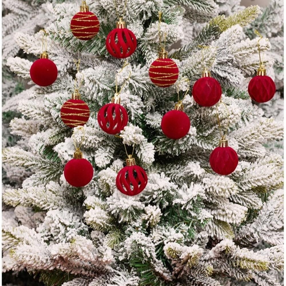 12Pcs/Box Velvet Christmas Hanging Balls 4CM Plastic Christmas Flocked Ball Set DIY Crafts Painted Christmas Tree Ornament