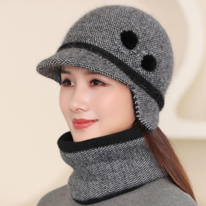 In The Elderly Hat Women Winter Double Warm Ear Protection Wool Hat Cold Knitted Cap