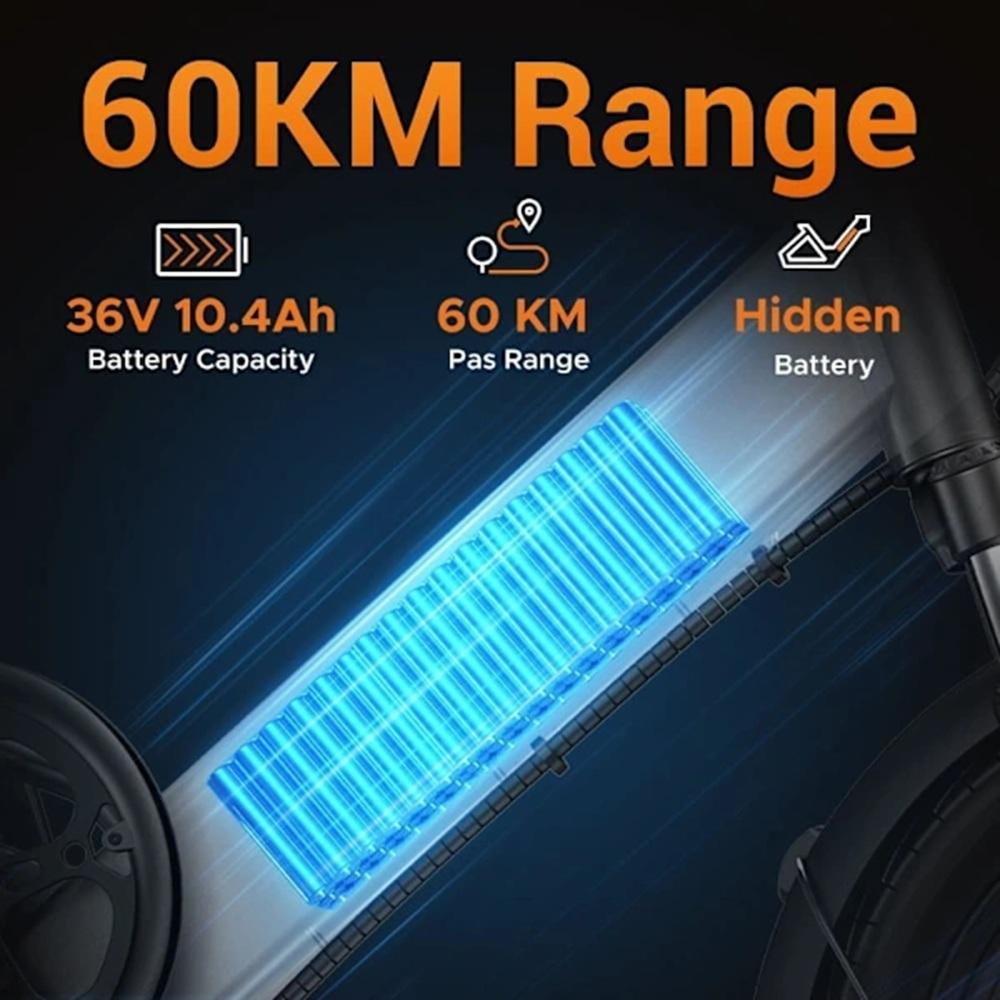HillMiles Mile 1 Электровелосипед 250 Вт, Аккумулятор 36 В 10,4 Ач, Запас хода 60 км (PAS), 14-дюймовые колеса, Складной городской электровелосипед