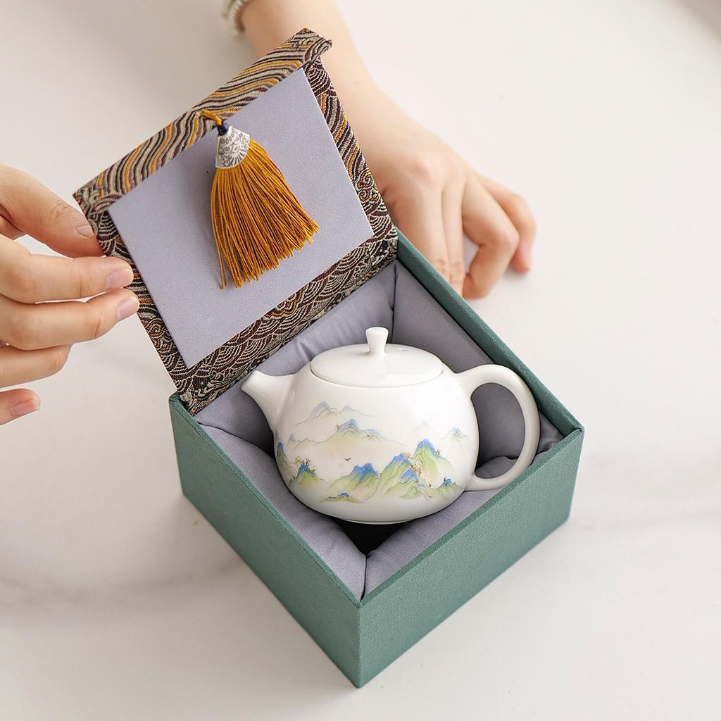 Suet jade white porcelain teapot household Chinese ceramic Xishi pot kung fu teapot one person tea set single pot teacup