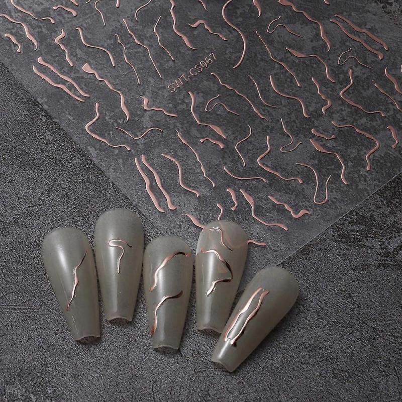 Dww-10 Aurora Line Nail Art Stickers - Rose Gold Self Adhesive Nail Stickers Nail Art Designs Nail Art