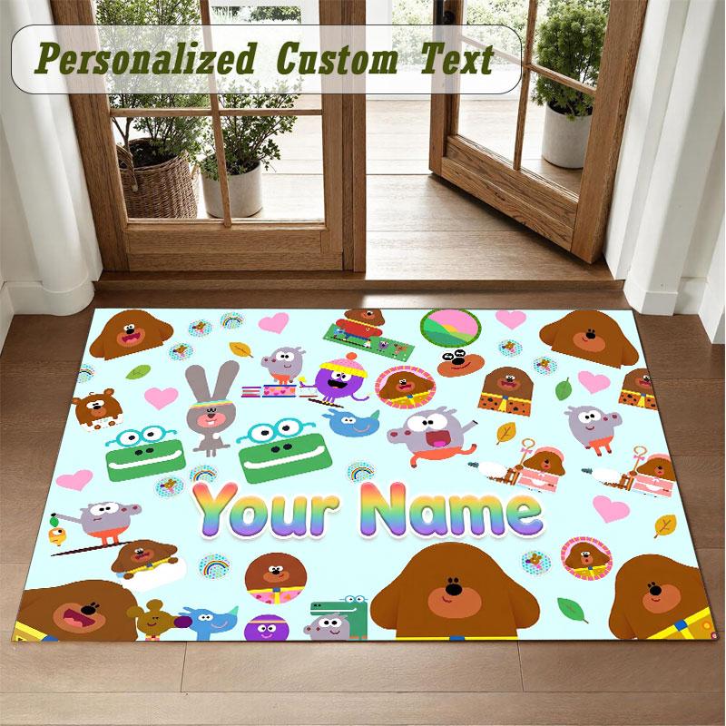 Crystal Velvet Square Rug Custom NameHey Duggee Pattern Non Slip Home Floor Decor Rug