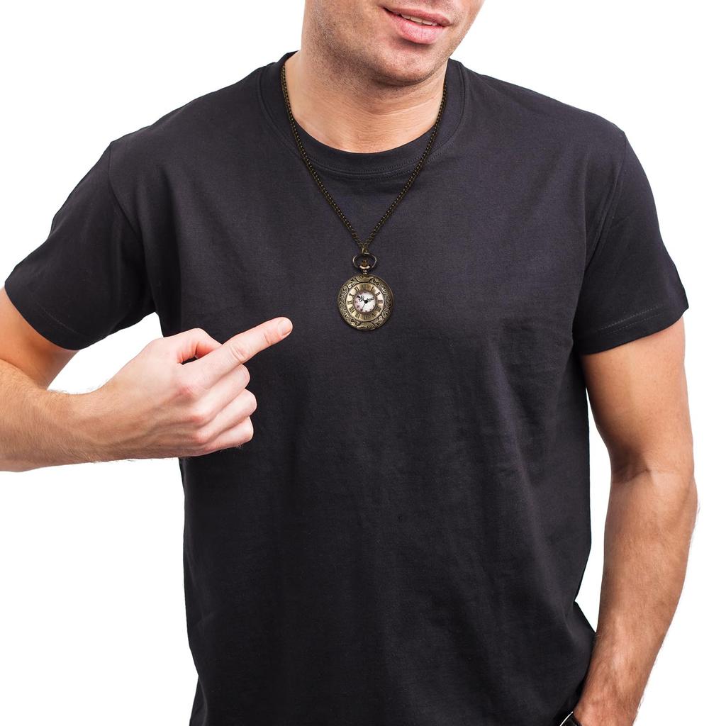 Pocket Watch Antique Roman Analog Display Waterproof Skeleton with Lid Pendant Necklace Pocket Watch with Chain Gold Retro Fashion Accessory