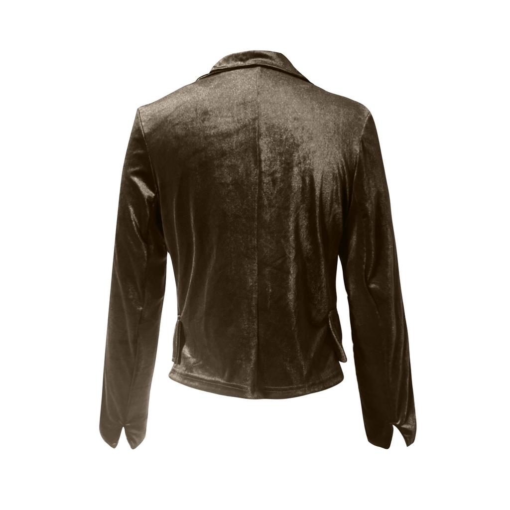 Женская свободная куртка из однотонного золотистого бархата с длинными рукавами и лацканами