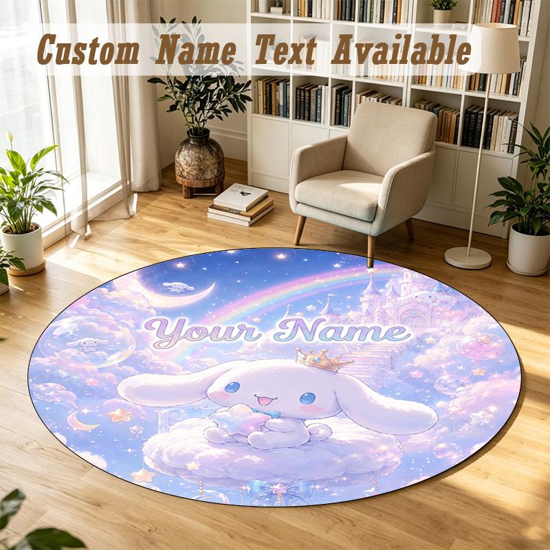 Cinnamoroll Personalized Round Rug Support Custom Name, Soft Home Decor Mat