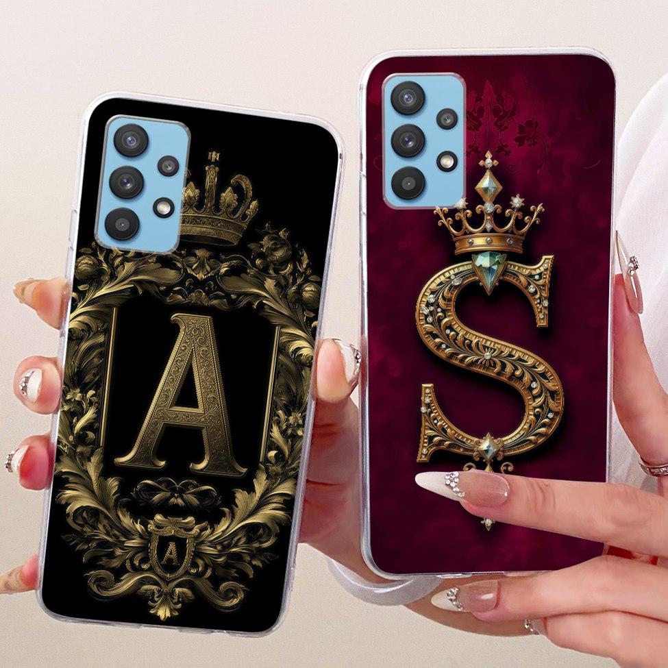 Clear For Samsung A32 5G SM-A326B Cover For Samsung Galaxy A32 5G Case Luxury Crown A-Z Letters 2D Flat Pattern Soft Phone Case