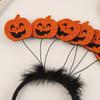 Halloween Pumpkin Hairband With Black Feather Decor Handmade Fabric Headpiece Costume Party Unisex Cute Accessory