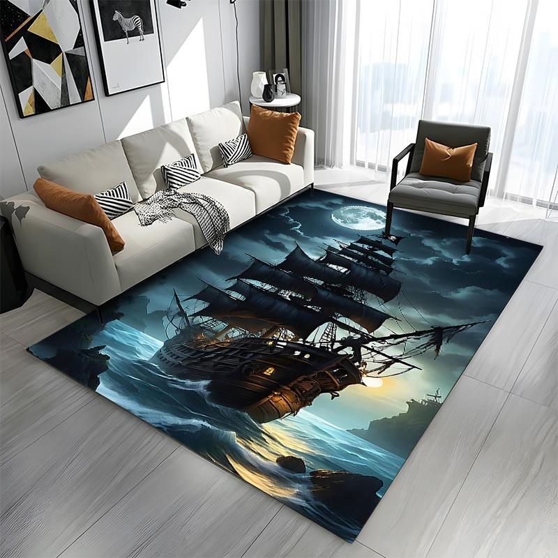 "Pirate Ship under Full Moon at Sea" Patterned carpet a non slip rug suitable for all seasons and any setting, gift