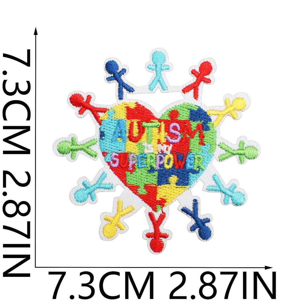 Autism Theme Embroidery Cloth Sticker Palm Computer Embroidery Label Cartoon Butterfly Love Patch Sticker Ironing