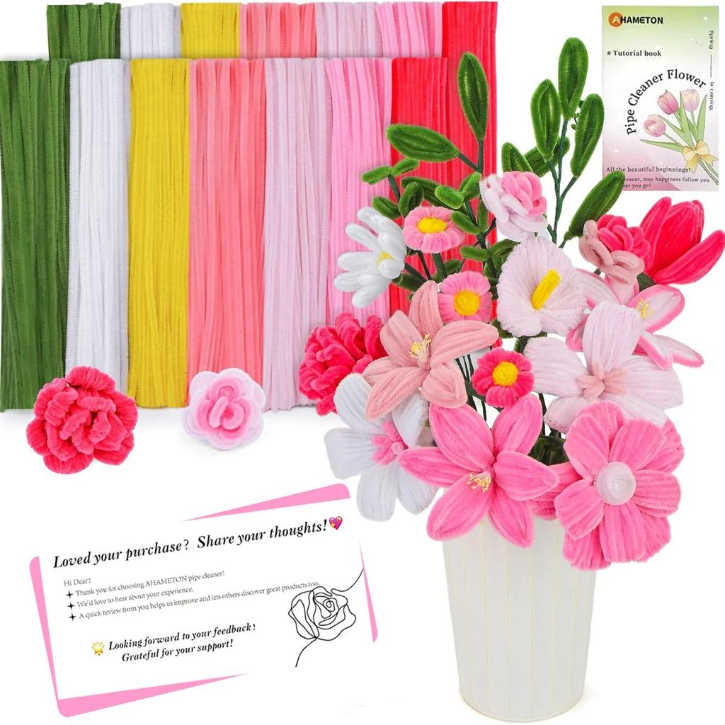 Набор для поделок «Цветы из синельной проволоки», 7 цветов синельной проволоки, набор для изготовления цветов, набор синельной проволоки с инструкцией