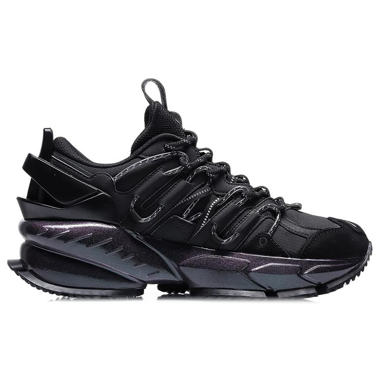 Li Ning Модные Амортизирующие Скользкие Устойчивые к Истиранию Покрытие Низкие Кроссовки для Бега Унисекс Черно-Фиолетовые ARLR001-1
