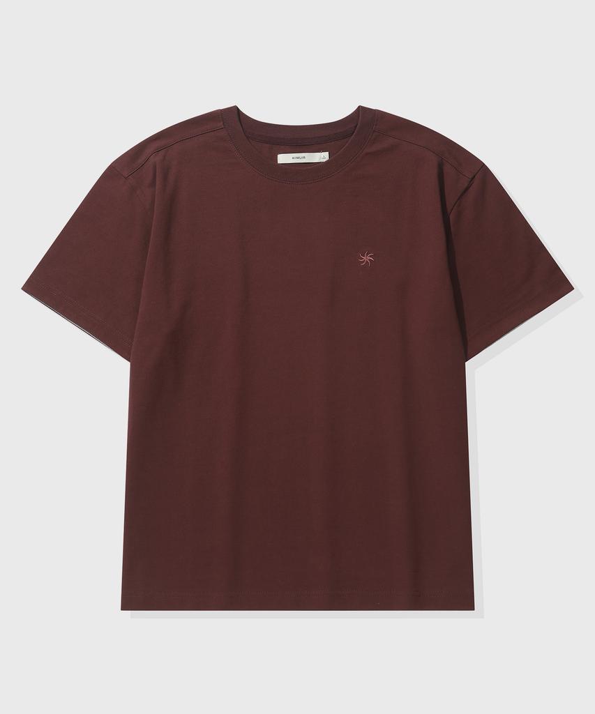 KIIMUIR [Crop] Contrast Roll-Up Crop Short Sleeve T-Shirt_Burgundy