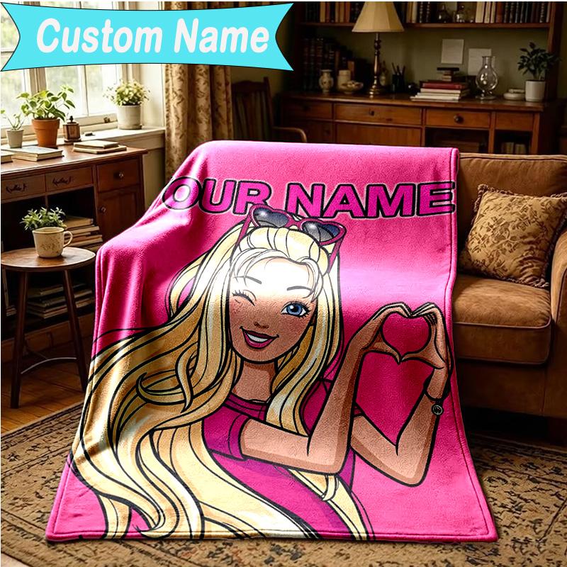 1PC Custom Name Blanket Pink Princess Adventure Flannel blankets Patterns Throw Blanket All-Season Soft Gift for Couch, Bed, Camping, Birthday gifts