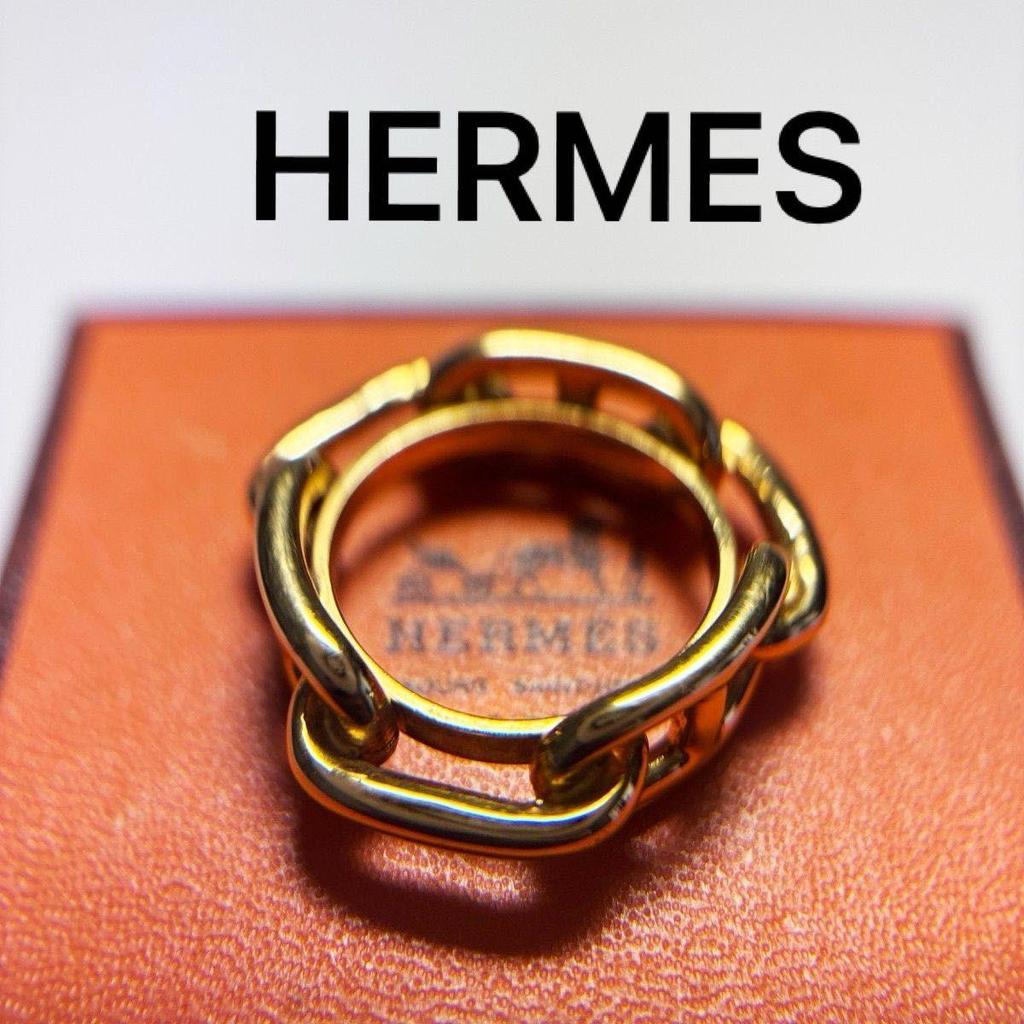 Б/у Кольцо-держатель для платка HERMES Chaine d'Ancre Золотое Rugate Держатель для платка HERMES золотистого цвета Legato