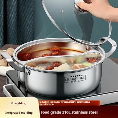 316 Нержавеющая сталь 32 см Раздельные кастрюли Фондю Китайский суп Hotpots Индукционная плита Кастрюля для приготовления пищи Двойной Раздельный
