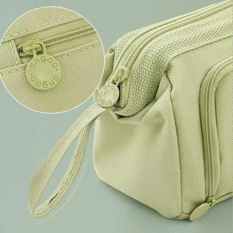 Angoo Cute Pencil Case Special Macaron Side Window Canvas Big Pencil Pouch Pen Box Storage Bag Student School Stationery