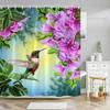Hummingbird Floral Shower Curtain Watercolor Bird Flower Home Bathroom Decor Polyester Fabric Bathroom Curtain Set Hook Washable