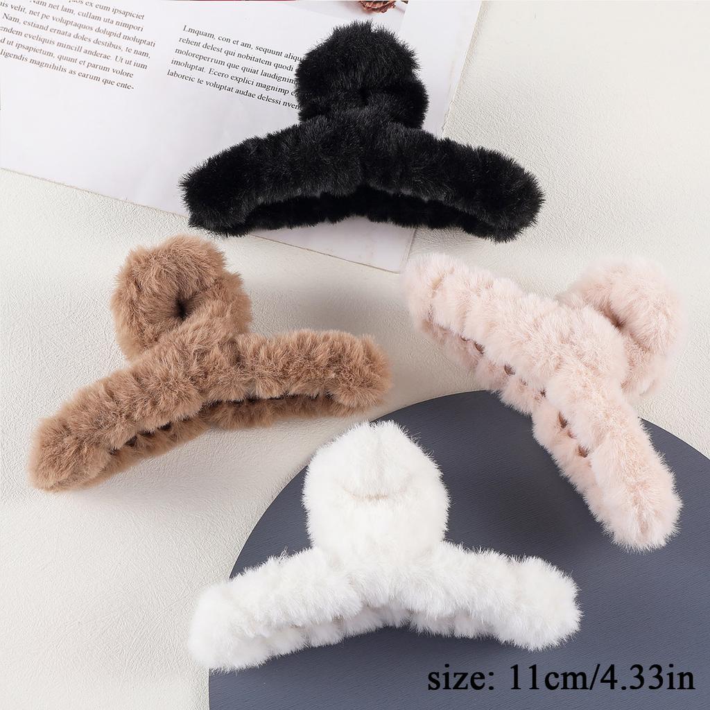 2/4Pcs Plush Hair Claw for Women Elegant Acrylic Hairpins Faux Fur Hair Clip Girls Barrette Headwear Winter Hair Accessories