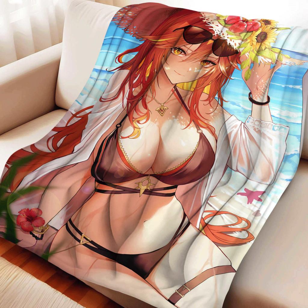 Genshin Impact Citlali Raiden Ei Mavuika Flannel Blanket Cover Warmth Anime Nap Blanket Multifunctional Universal Blankets