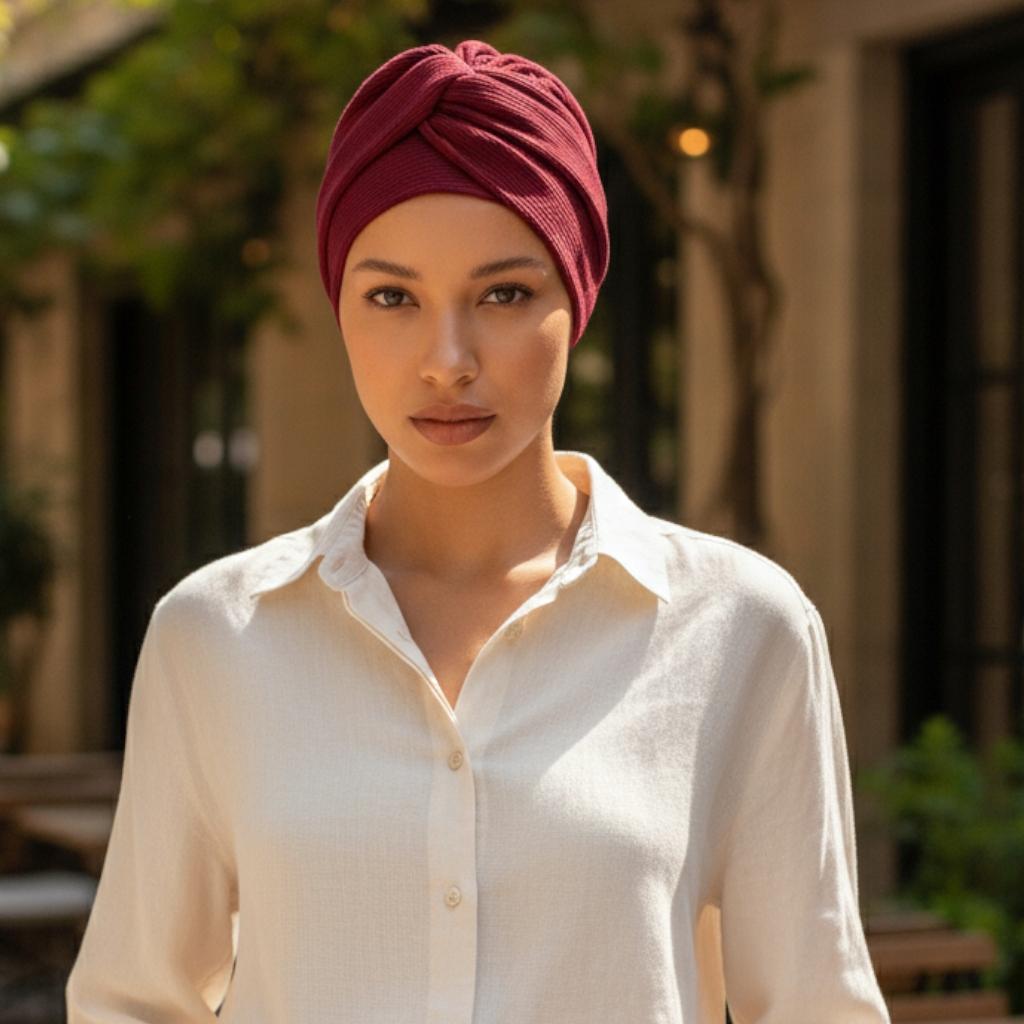 Turban Damski Sara Bordo Wygodna Czapka Z Bawełny Także Po Chemioterapii