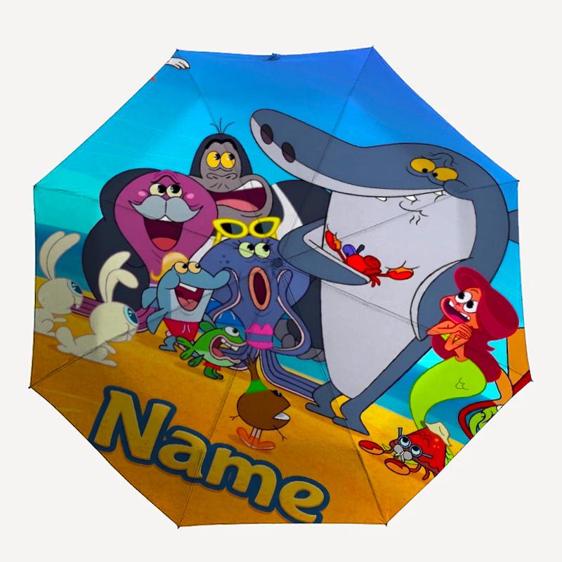 Custom Name Zig & Sharko Theme Automatic Umbrella, Lightweight & Portable, 8 Rib, Perfect for Outdoor Travel, Birthdays, Christmas, Gifts.