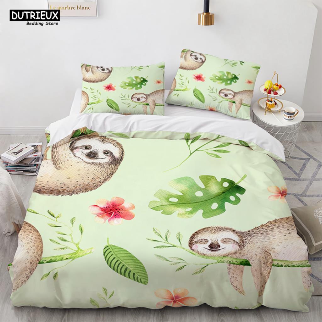 Lovely Cartoon Sloth Bedding Set Light Green Bedclothes Single Double Queen Twin Full Size Duvet Cover Set Kids Child Bed Linen